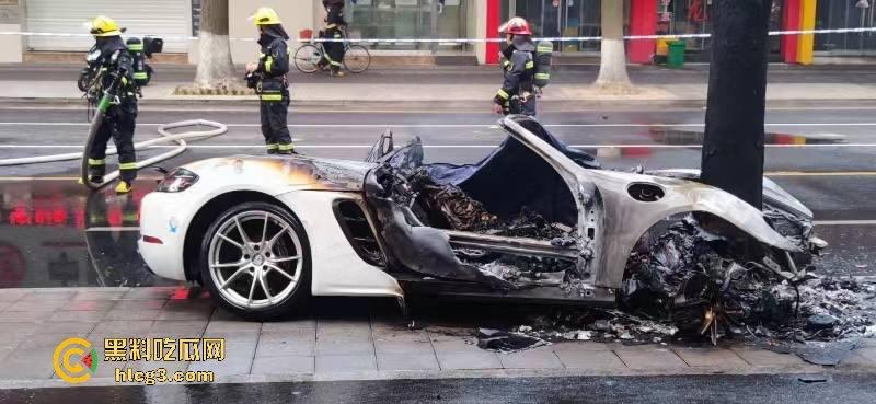 树:我没有动手啊!浙江一辆保时捷撞电动车后撞树起火驾驶人死亡!-8
